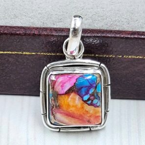 Pink Dahlia Turquoise 0.75" 925 Sterling Silver Pendant (RS31-163)