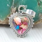 Pink Dahlia Turquoise 0.75" 925 Sterling Silver Pendant (RS31-178)