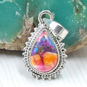 Pink Dahlia Turquoise 0.75" 925 Sterling Silver Pendant (RS31-166)