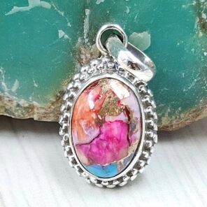 Pink Dahlia Turquoise 0.75" 925 Sterling Silver Pendant (RS31-167)