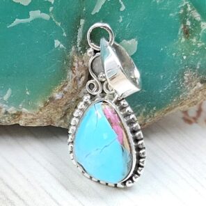 Pink Dahlia Turquoise 0.75" 925 Sterling Silver Pendant (RS31-170)