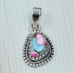 Pink Dahlia Turquoise 0.75" 925 Sterling Silver Pendant (RS31-171)