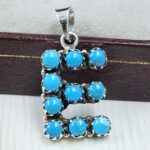 "E" Alphabet Kingman Turquoise 1" 925 Sterling Silver Pendant (RS29-333)