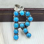 "R" Alphabet Kingman Turquoise 1" 925 Sterling Silver Pendant (RS29-332)