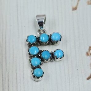 "F" Alphabet Kingman Turquoise 1" 925 Sterling Silver Pendant (RS29-342)