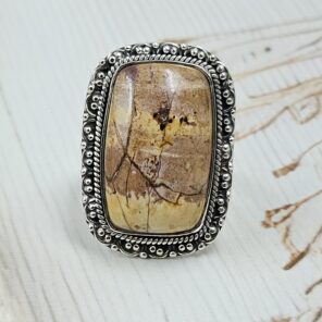 Picture Jasper Size US 10 925 Sterling Silver Ring (REXT73-320)
