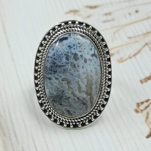 Moss Agate Size US 10 925 Sterling Silver Ring (REXT73-321)