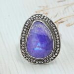Purple Rainbow Moonstone Size US 7 925 Sterling Silver Ring (RS90-2)
