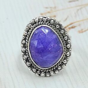 Purple Rainbow Moonstone Size US 6 925 Sterling Silver Ring (RS90-3)