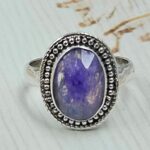 Purple Rainbow Moonstone Size US 6 925 Sterling Silver Ring (RS90-14)