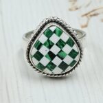 Malachite Checkerboard Size US 6 925 Sterling Silver Ring (RS10-326)