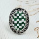 Malachite Checkerboard Size US 6 925 Sterling Silver Ring (RS10-325)