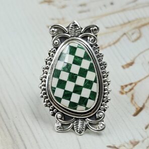 Malachite Checkerboard Size US 6 925 Sterling Silver Ring (RS10-322)