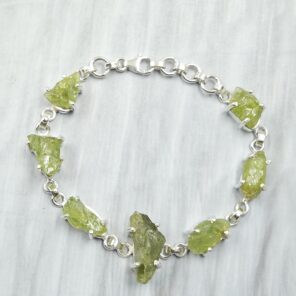 Raw Peridot 7.5" 925 Sterling Silver Bracelet (REXT121-30)