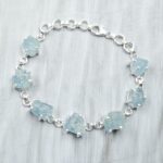 Raw Aquamarine 7.5" 925 Sterling Silver Bracelet (REXT121-46)