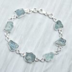 Raw Aquamarine 7.5" 925 Sterling Silver Bracelet (REXT121-45)