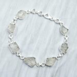 Raw Rainbow Moonstone 7.5" 925 Sterling Silver Bracelet (REXT121-49)