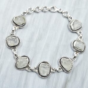 Raw Rainbow Moonstone 7.5" 925 Sterling Silver Bracelet (REXT121-48)