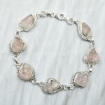 Rose Quartz 7.5" 925 Sterling Silver Bracelet (REXT121-51)