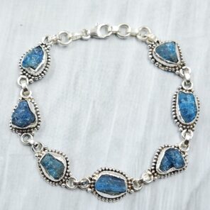 Raw Apatite 7.5" 925 Sterling Silver Bracelet (REXT121-39)