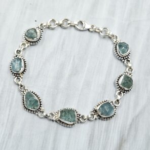 Raw Aquamarine 7.5" 925 Sterling Silver Bracelet (REXT121-44)