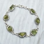 Raw Peridot 7.5" 925 Sterling Silver Bracelet (REXT121-59)