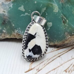 White Buffalo Turquoise 1" 925 Sterling Silver Pendant (REXT45-193)