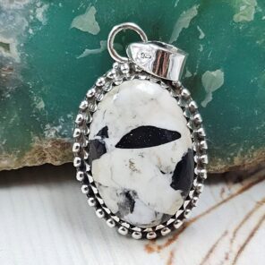 White Buffalo Turquoise 1" 925 Sterling Silver Pendant (REXT45-196)