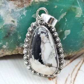 White Buffalo Turquoise 1.25" 925 Sterling Silver Pendant (REXT45-198)