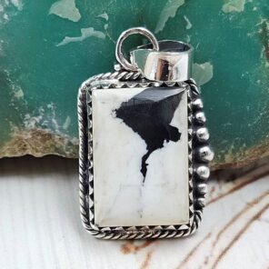 White Buffalo Turquoise 1" 925 Sterling Silver Pendant (REXT45-203)
