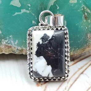 White Buffalo Turquoise 1" 925 Sterling Silver Pendant (REXT45-207)