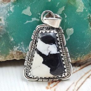 White Buffalo Turquoise 1" 925 Sterling Silver Pendant (REXT45-210)