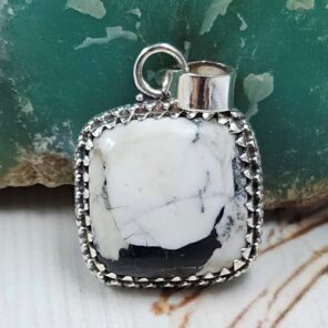 White Buffalo Turquoise 0.75" 925 Sterling Silver Pendant (REXT45-211)