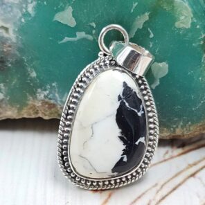 White Buffalo Turquoise 1" 925 Sterling Silver Pendant (REXT45-213)