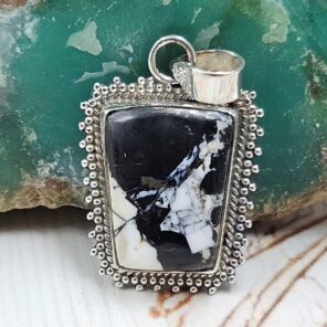 White Buffalo Turquoise 1" 925 Sterling Silver Pendant (REXT45-215)