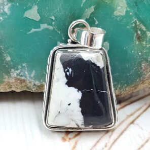 White Buffalo Turquoise 1" 925 Sterling Silver Pendant (REXT45-219)