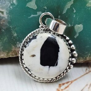 White Buffalo Turquoise 1" 925 Sterling Silver Pendant (REXT45-222)