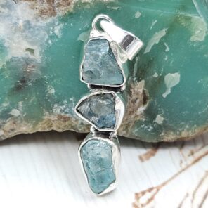 Raw Aquamarine 1.5" 925 Sterling Silver Pendant (REXT121-16)