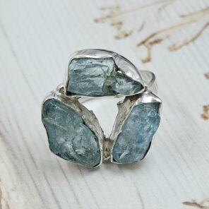 Raw Aquamarine 925 Sterling Silver Ring (REXT121-66)