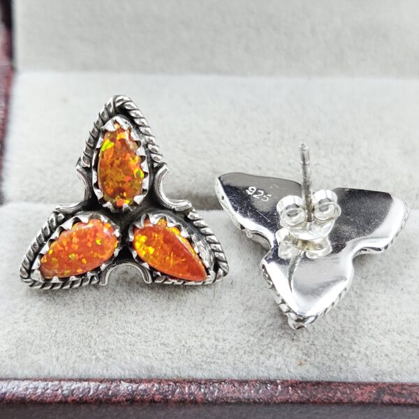 Orange Aurora Opal 925 Sterling Silver Aurora Opal Earring (RS29-273) - Image 2