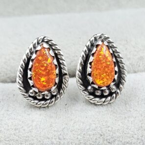 Orange Aurora Opal 925 Sterling Silver Aurora Opal Earring (RS29-267)