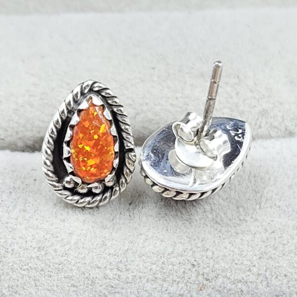 Orange Aurora Opal 925 Sterling Silver Aurora Opal Earring (RS29-267) - Image 2