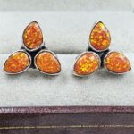 Orange Aurora Opal 925 Sterling Silver Aurora Opal Earring (RS29-266)