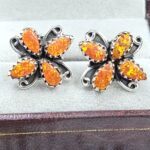 Orange Aurora Opal 925 Sterling Silver Aurora Opal Earring (RS29-265)