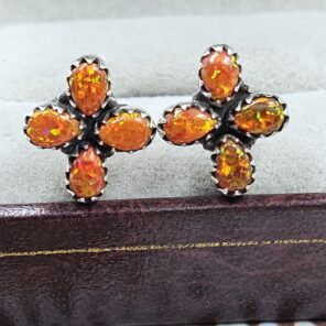 Orange Aurora Opal 925 Sterling Silver Aurora Opal Earring (RS29-318)