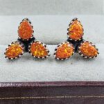 Orange Aurora Opal 925 Sterling Silver Aurora Opal Earring (RS29-260)