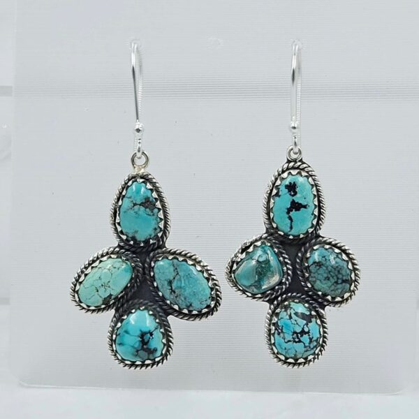 Tibetan Turquoise 2" 925 Sterling Silver Earring (RS42-130)