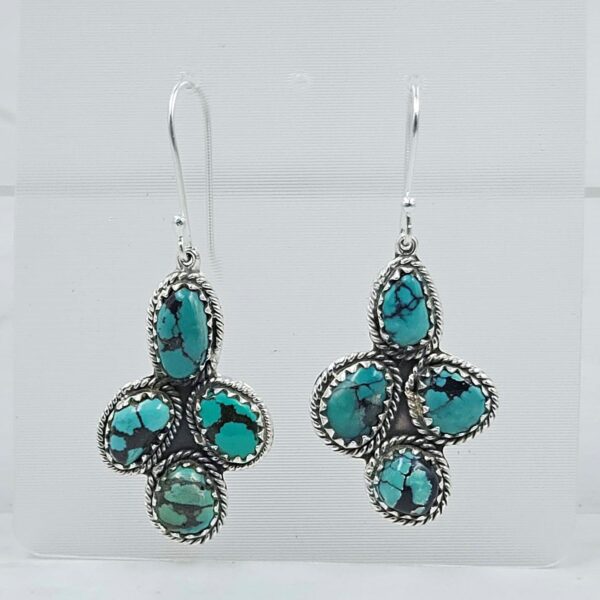 Tibetan Turquoise 1.75" 925 Sterling Silver Earring (RS42-141)