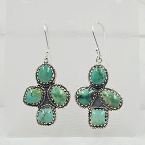 Tibetan Turquoise 1.75" 925 Sterling Silver Earring (RS42-145)