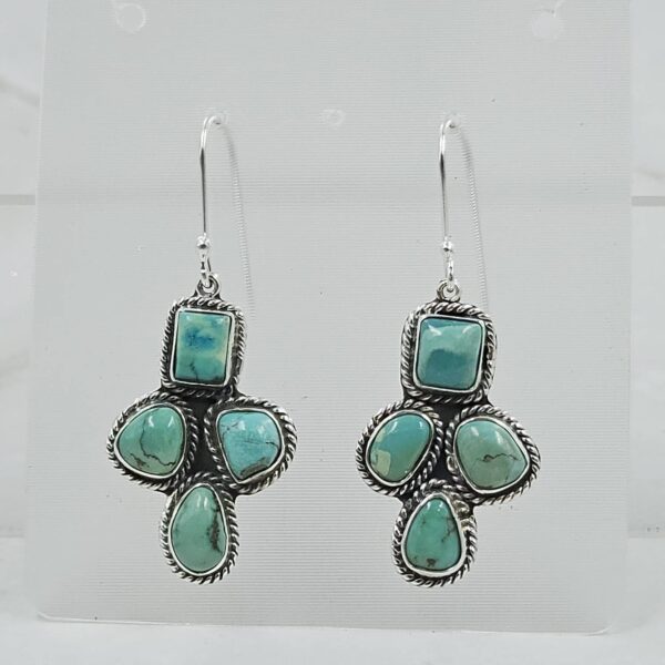 Tibetan Turquoise 1.75" 925 Sterling Silver Earring (RS42-166)